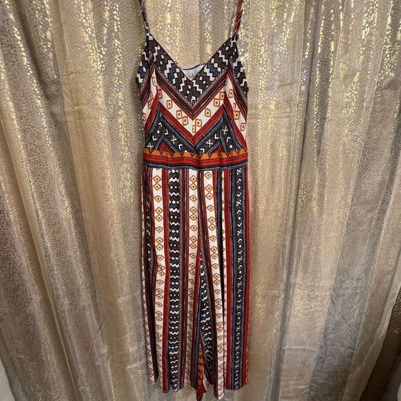 Alisaxd Women's Tribal Pattern Wide Leg Jumpsuit Romper Small - Picture 1 of 10